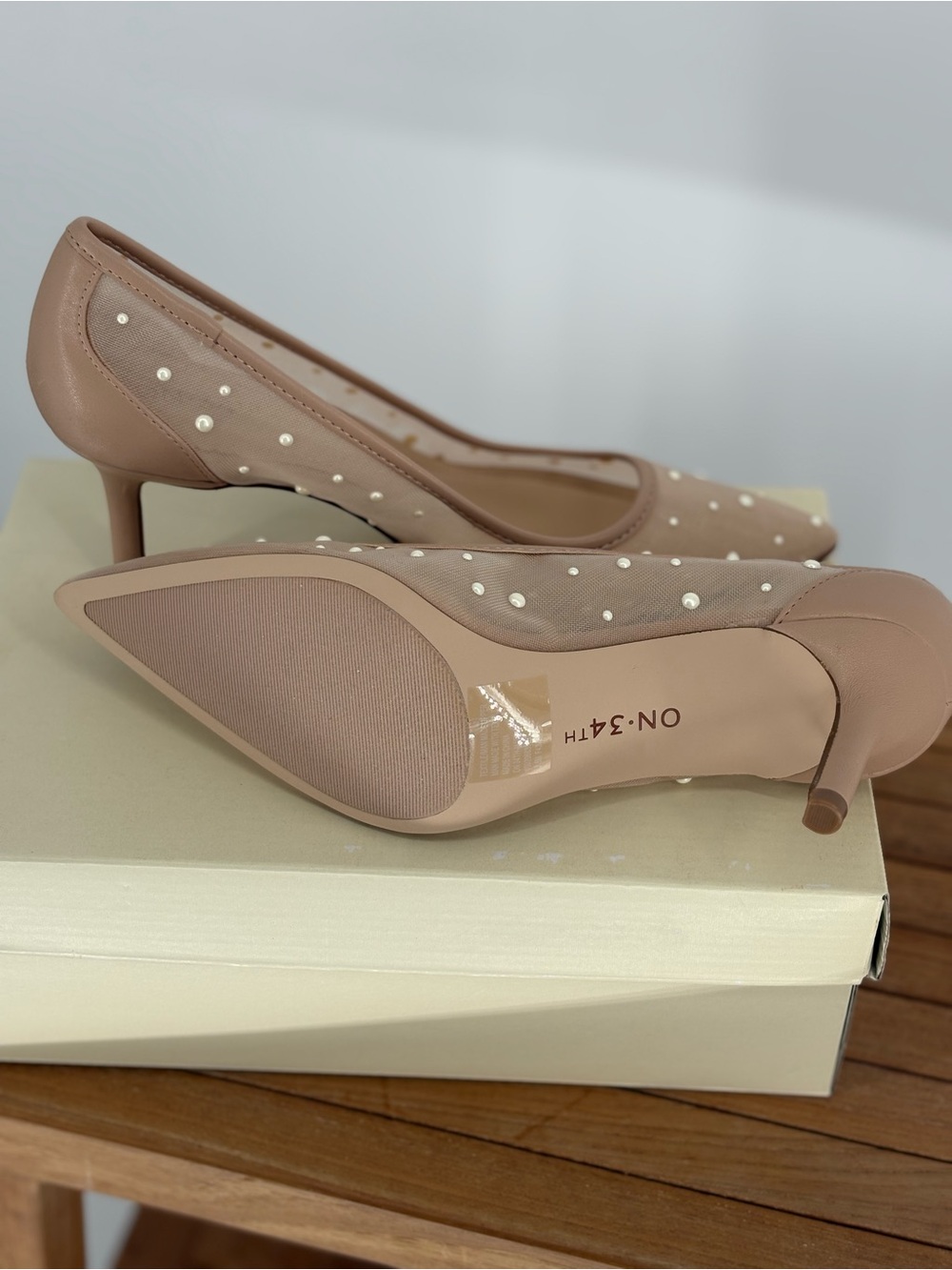 New On 34th Nude Pointed Toe Pearl-Embellished Flats size 7.5 M - Picture 3 of 4